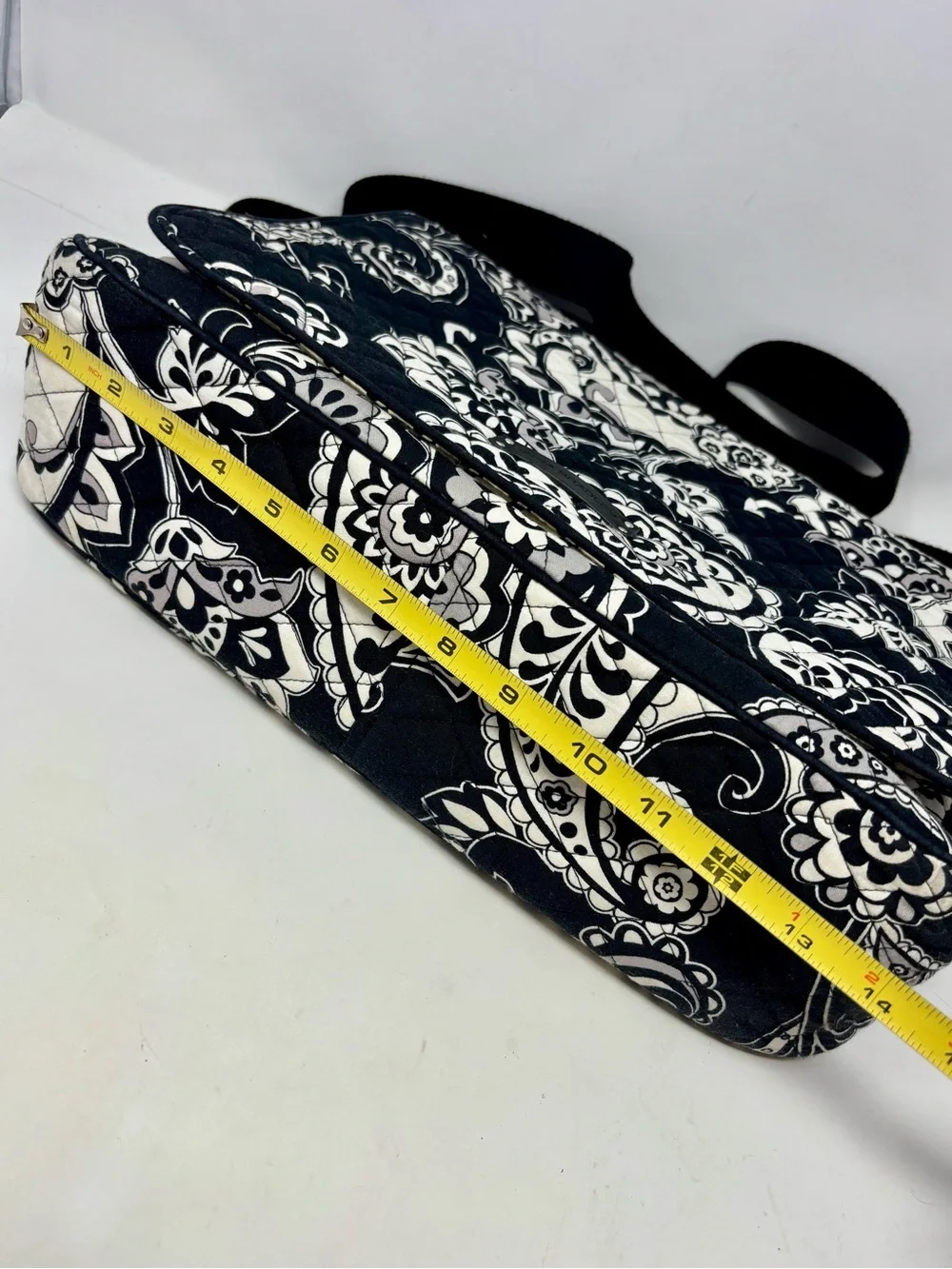 Vera Bradley Midnight Paisley Black White Laptop Tote Crossbody Messenger Bag